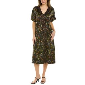 Johnny Was Midnight Mariposa Button Front Silk Butterfly Dress